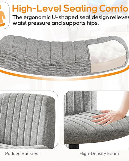 Criss Cross Chair, Cross Legged Office Chair, Wide Comfty Desk Chair, No Wheels Armless Computer Task Chair, Swivel Vanity Home Chair, Height Adjustable - LeafyLoom
