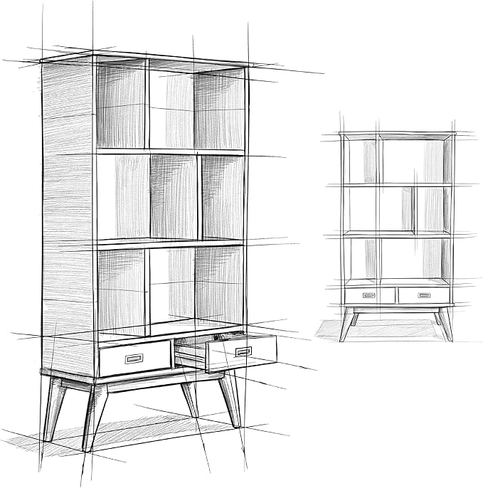 SIMPLIHOME Draper SOLID HARDWOOD 64 inch x 35 inch Mid Century Modern Wide Bookcase and Storage Unit in Black for The Living Room, Study Room and Office - LeafyLoom