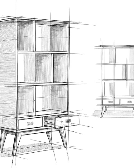 SIMPLIHOME Draper SOLID HARDWOOD 35 Inch Mid Century Modern Wide Bookcase and Storage Unit in Medium Auburn Brown, For the Living Room, Study Room and Office - LeafyLoom