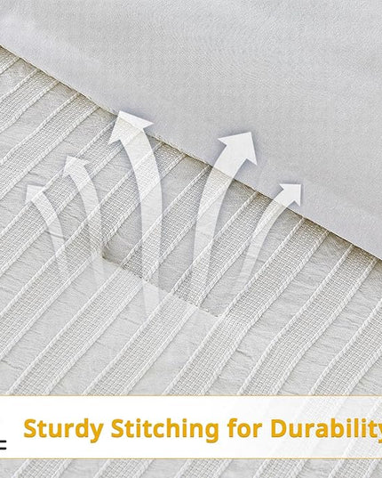 ENCOFT White Comforter King Size, Soft Microfiber Farmhouse Boho Comforter Set King, 3 Pieces Lightweight Winter Bedding with 1 Textured Striped Comforter and 2 Pillowcases, 104x90 Inches - LeafyLoom