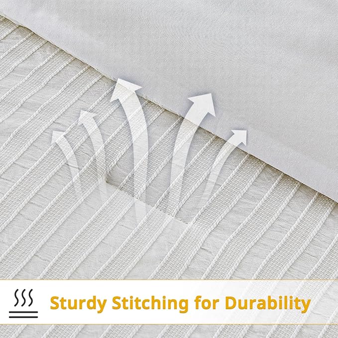 ENCOFT White Comforter Queen, 3 Pieces Boho Queen Comforter Sets, Textured Striped Comforter and 2 Pillowcases, Soft Microfiber Lightweight Farmhouse Queen Bed Comforter 90"x90" - LeafyLoom