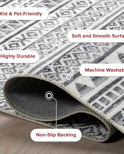 nuLOOM Kira Machine Washable Tribal Geometric Ultra Thin Accent Rug, 2' x 3', Grey - LeafyLoom
