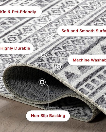 nuLOOM Kira Machine Washable Tribal Geometric Ultra Thin Area Rug, 9' x 12', Grey - LeafyLoom