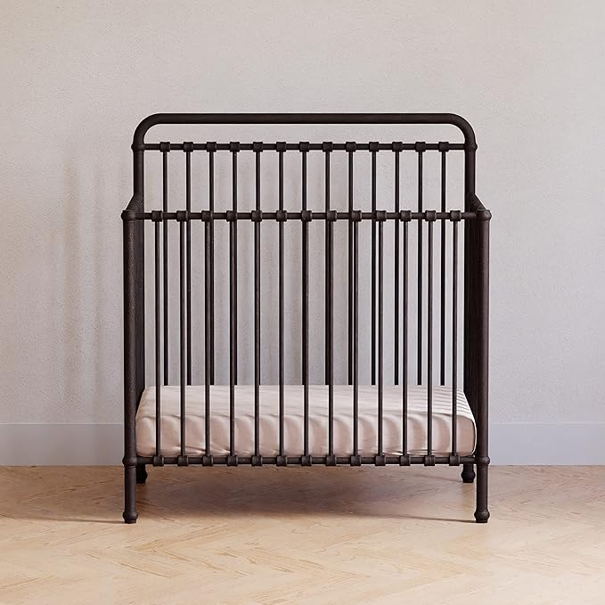 NAMESAKE Winston 4-in-1 Convertible Mini Metal Crib in Vintage Iron, Greenguard Gold Certified - LeafyLoom