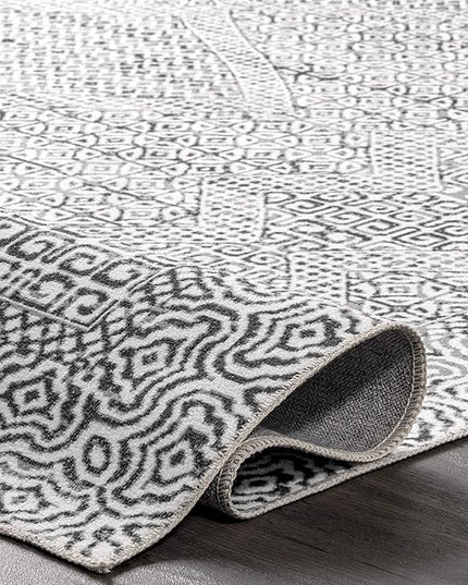 nuLOOM Abstract Tribal Machine Washable Ultra Thin Area Rug, 4x6, Grey - LeafyLoom