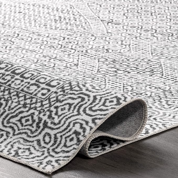nuLOOM Abstract Tribal Machine Washable Ultra Thin Area Rug, 4x6, Grey - LeafyLoom
