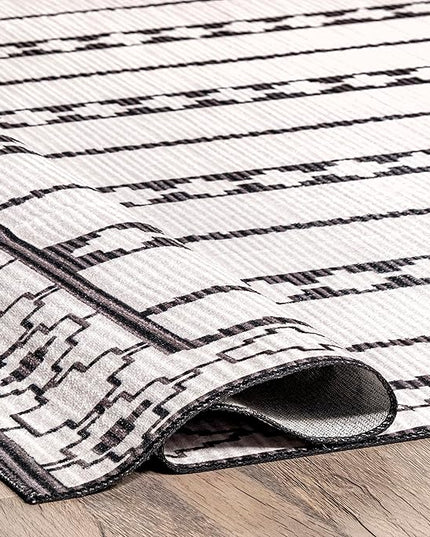 nuLOOM Elsy Modern Tribal Machine Washable Ultra Thin Area Rug, 8' x 10', Ivory - LeafyLoom