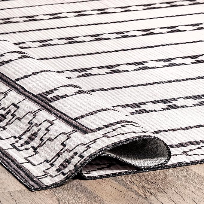nuLOOM Elsy Modern Tribal Machine Washable Ultra Thin Area Rug, 8' x 10', Ivory - LeafyLoom