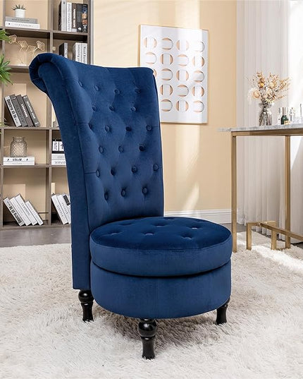 Royal High-Back Velvet Accent Chair for Vanity with Storage and Luxurious Upholstery, Retro Design and Versatile Usage for Living Room, Bedroom, Lounge and Office, Dark Blue - LeafyLoom