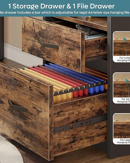 Bestier Lift Top L Shaped Desk with File Drawer, 55'' x 55'' Office Desk with Reversible Storage Drawers, L Shaped Standing Desk with Computer Monitor Stand - LeafyLoom