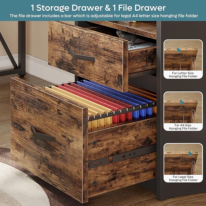 Bestier Lift Top L Shaped Desk with File Drawer, 55'' x 55'' Office Desk with Reversible Storage Drawers, L Shaped Standing Desk with Computer Monitor Stand - LeafyLoom