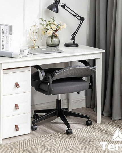 Tervo Model S | Foldable & Adjustable Height for Small Spaces | Gaming Chair | Swivel Desk Chair for Home Work | Ergonomic Mesh Computer Chair for Bedroom (Grey & Black) - LeafyLoom