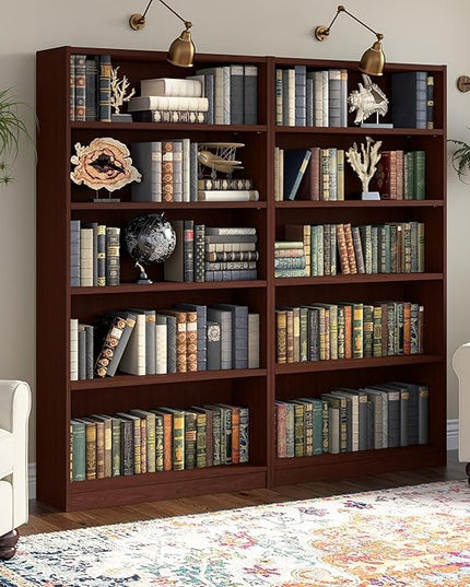 Bush Furniture Universal Tall 5 Shelf Bookcase in Vogue Cherry, Vertical Storage and Display Bookshelf for Home Office or Living Room Organization - LeafyLoom