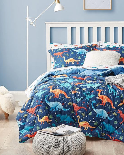 Kids Twin Bedding Comforter Set for Boys, 5 Pieces Soft Lightweight Dinosaur Bedding Twin Set with Sheets, Bed in a Bag, Durable Boys Twin Comforter Set - LeafyLoom