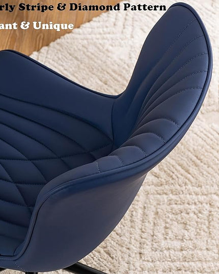 YOUTASTE Office Chair Modern Armless Desk Chair with Wheels, Height Adjustable Swivel Rocking Computer Gaming Task Chair, Upholstered Faux Leather Sewing Chair with Ergonomic Back, Navy Purple - LeafyLoom