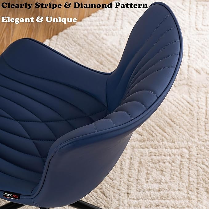 YOUTASTE Office Chair Modern Armless Desk Chair with Wheels, Height Adjustable Swivel Rocking Computer Gaming Task Chair, Upholstered Faux Leather Sewing Chair with Ergonomic Back, Navy Purple - LeafyLoom