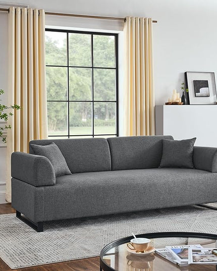 Morden Linen Upholstered 3 Seat Sofa Couch with Two End Tables and 2 Pillows, Free Transformation Removable Back and Armrests for Living Room, 86.25", Grey-395 - LeafyLoom