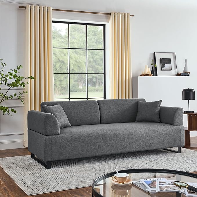 Morden Linen Upholstered 3 Seat Sofa Couch with Two End Tables and 2 Pillows, Free Transformation Removable Back and Armrests for Living Room, 86.25", Grey-395 - LeafyLoom