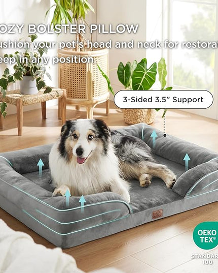 Bedsure Orthopedic Dog Bed for Extra Large Dogs - XL Washable Dog Sofa Beds Large, Supportive Foam Pet Couch Bed with Removable Washable Cover, Waterproof Lining and Nonskid Bottom, Grey BEDSURE