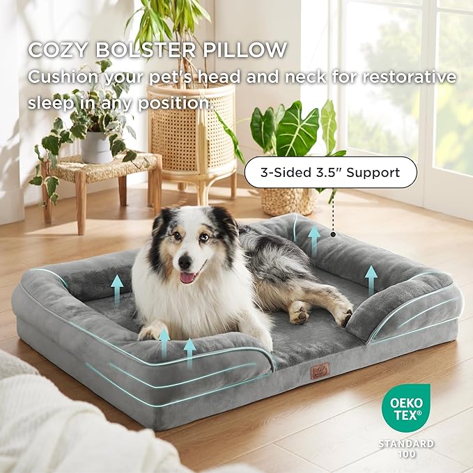 Bedsure Orthopedic Dog Bed for Extra Large Dogs - XL Washable Dog Sofa Beds Large, Supportive Foam Pet Couch Bed with Removable Washable Cover, Waterproof Lining and Nonskid Bottom, Grey BEDSURE