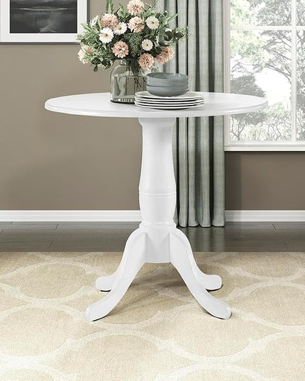 Lexicon Round Pedestal Dining Table, Kitchen Table Small Table Modern Wood Kitchen Dining Table for Dining Room and Kitchen, 32 Inch Small Dining Table for 4, White - LeafyLoom