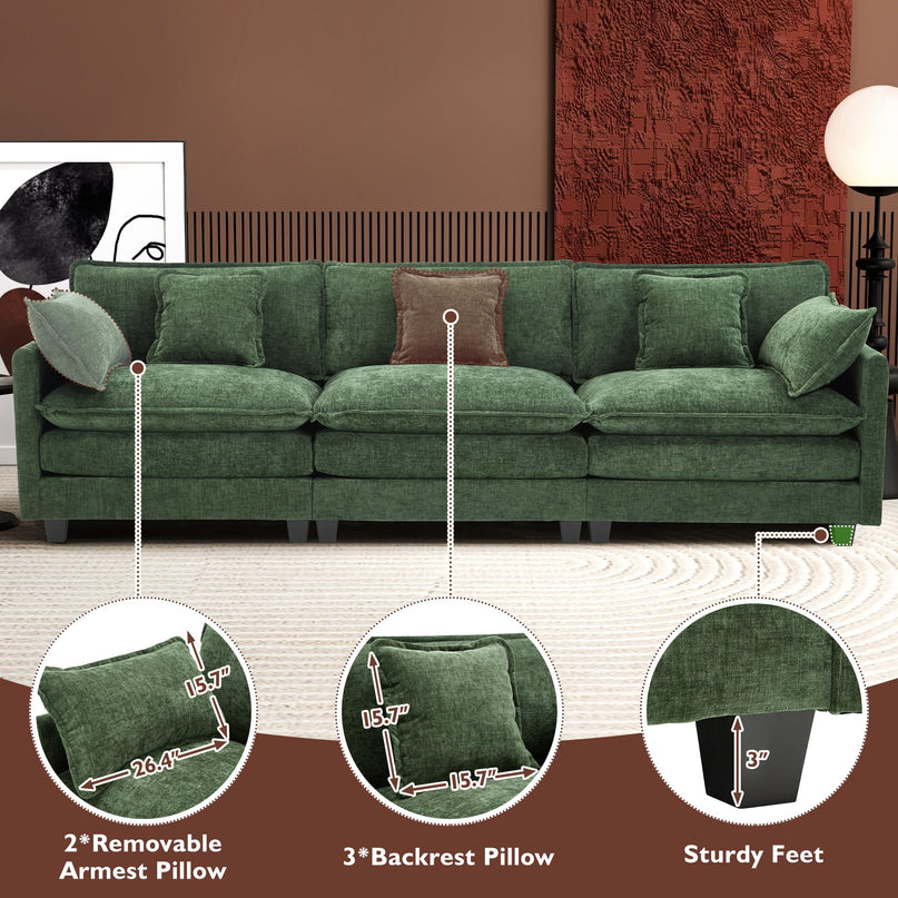 Ihanherry 111.4" L Shaped Modern Sofa Modular Sectional Cloud Couch with Ottoman, 4-Seat Chenille Deep Seat Sofa with Pillow for Living Room, Bedroom and Apartment, Beige LeafyLoom