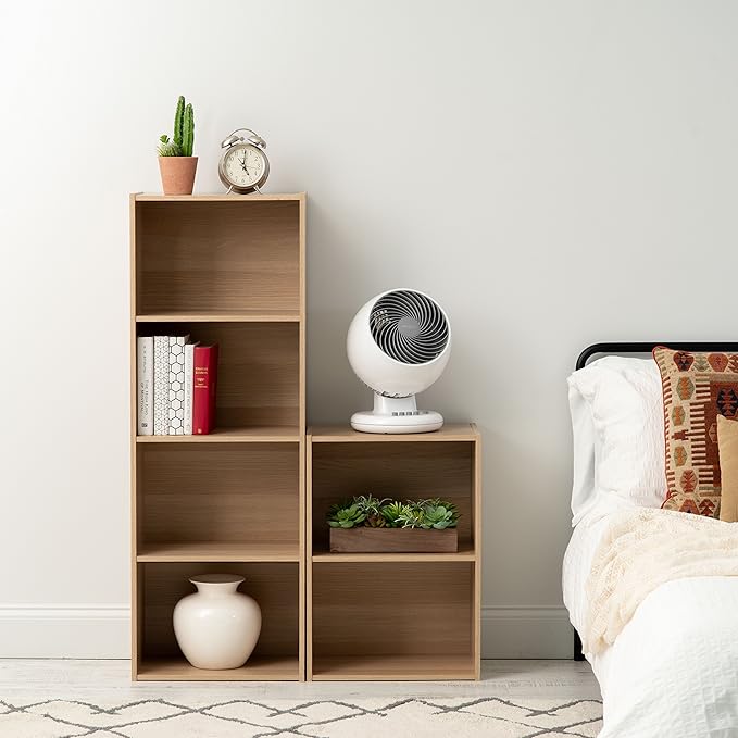 IRIS USA 2-Tier Open Cubby Storage Shelf, Small Sturdy Storage Bookshelf Cabinet for Living Room Bedroom Guest Room Office Dorm Room Kids Room and Bathroom, Light Brown - LeafyLoom