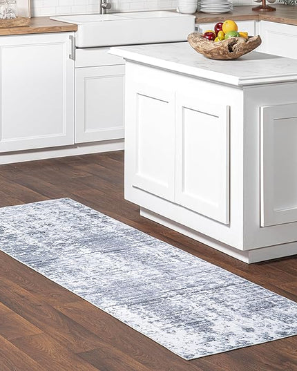 nuLOOM Alva Faded Abstract Machine Washable Ultra Thin Runner Rug, 2' 6" x 8', Light Grey - LeafyLoom