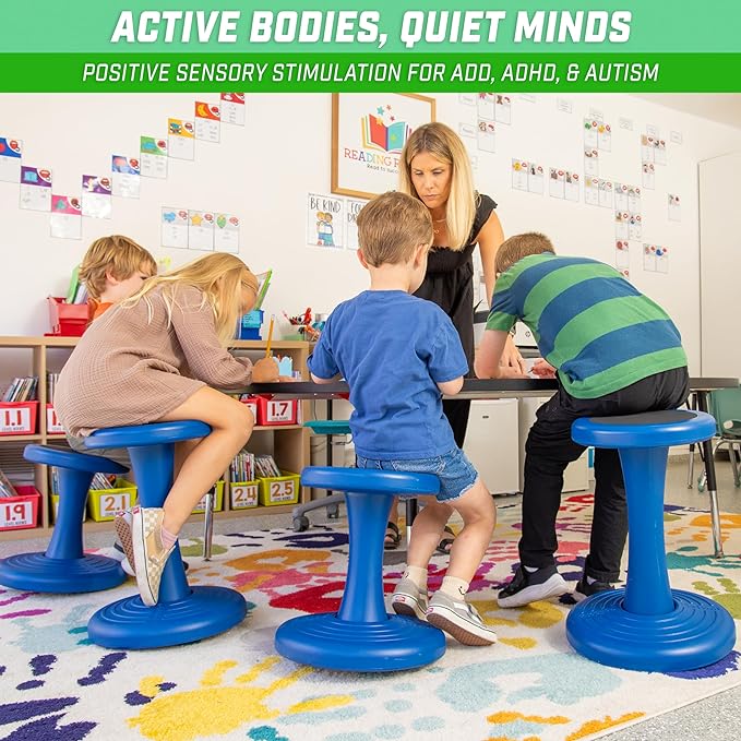 GoSports Wobble Chair - Sensory Stool for Active Kids - ADHD Chair for Classrooms or Home - 18 or 14 Inch Stool - LeafyLoom
