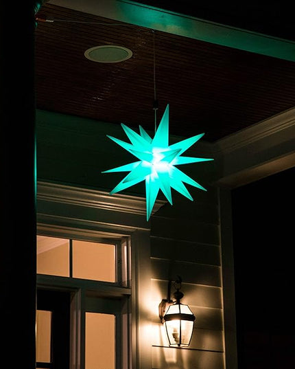 Elf Logic Large 18" Easy Assembly, Remote Controlled, Color Changing, Hanging LED Moravian Star Light. Use as Holiday Decoration, Porch Light, Advent Star, Wedding and Ballroom Venue Decor - LeafyLoom