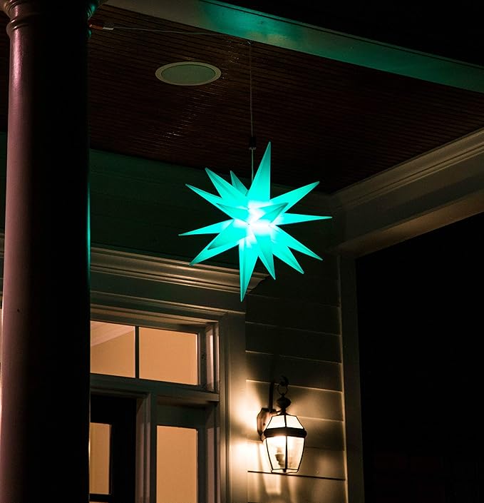 Elf Logic Large 18" Easy Assembly, Remote Controlled, Color Changing, Hanging LED Moravian Star Light. Use as Holiday Decoration, Porch Light, Advent Star, Wedding and Ballroom Venue Decor - LeafyLoom
