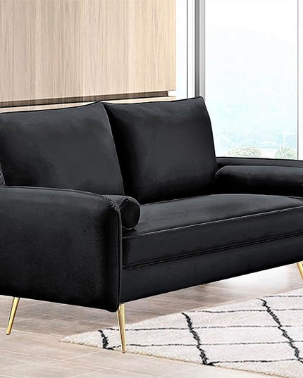 Kent Modern Sofa, European Style Velvet Living Room Furniture with Tapered Legs, Vintage Flair, and Sleek Design, Black - LeafyLoom