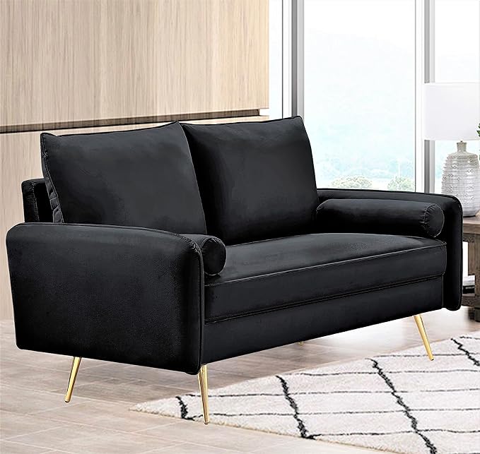Kent Modern Sofa, European Style Velvet Living Room Furniture with Tapered Legs, Vintage Flair, and Sleek Design, Black - LeafyLoom