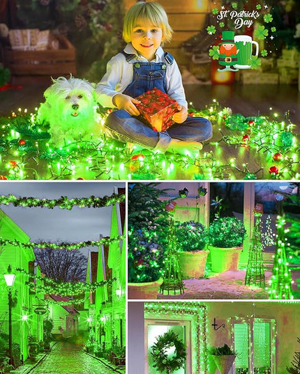 Minetom Solar String Lights Outdoor, 40FT 100 LED String Lights Solar Powered with 8 Lighting Modes, Green String Lights for St Patrick Decoration, Waterproof Solar Lights for Outside Tree Yard, Green Minetom