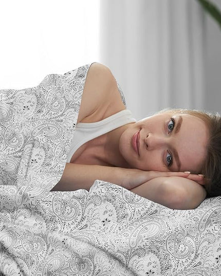 Mellanni Extra Deep Full Sheets - 4 PC Iconic Collection Bedding Sheets & Pillowcases - Hotel Luxury, Ultra Soft, Cooling Bed Sheets - Extra Deep Pocket up to 21 inch (Full, Paisley Gray) - LeafyLoom