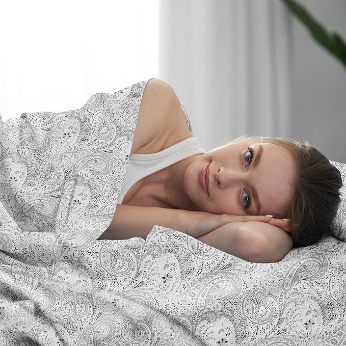 Mellanni Extra Deep Full Sheets - 4 PC Iconic Collection Bedding Sheets & Pillowcases - Hotel Luxury, Ultra Soft, Cooling Bed Sheets - Extra Deep Pocket up to 21 inch (Full, Paisley Gray) - LeafyLoom
