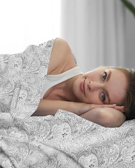 Mellanni Extra Deep Twin Sheets - 3 PC Iconic Collection Bedding Sheets & Pillowcases - Hotel Luxury, Ultra Soft, Cooling Bed Sheets - Extra Deep Pocket up to 21 inch (Twin, Paisley Gray) - LeafyLoom