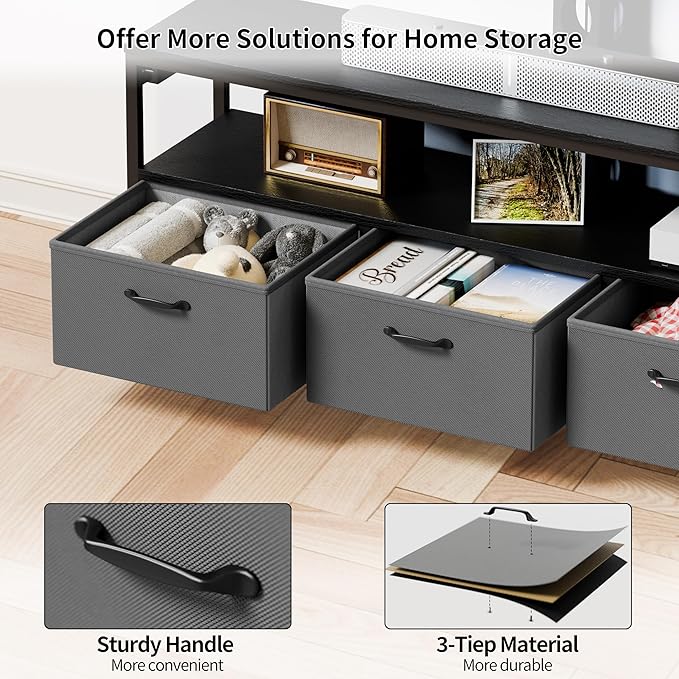 JUSTOGO TV Stand with Mount and Power Outlet, TV Stand Mount with Storage for Living Room, Entertainment Center with LED Lights for 45/55/60/65 inch TVs, Height Adjustable Media Console, Black - LeafyLoom