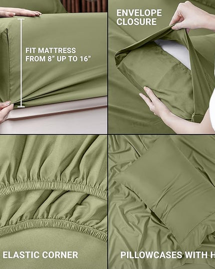 Utopia Bedding Twin Bed Sheets Set - 3 Piece Bedding - Brushed Microfiber - Shrinkage and Fade Resistant - Easy Care (Twin, Olive) - LeafyLoom