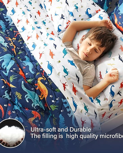 Kids Twin Dinosaur Bedding Comforter Set for Boys, 5 Pieces Twin Size Dinosaur Kids Bedding Set, Super Soft Lightweight Microfiber Comforter Set with Sheets for All Seasons - LeafyLoom