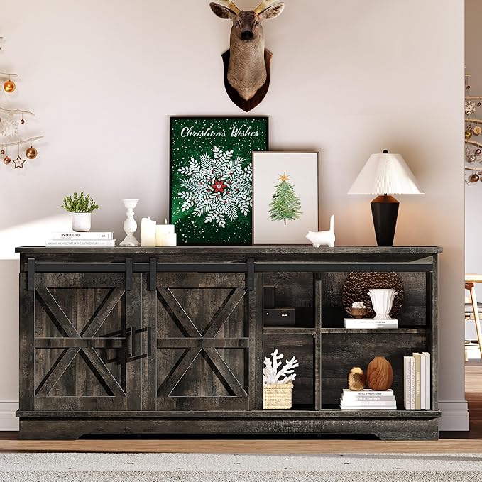 YITAHOME TV Stand for 65 55 Inch TV, Farmhouse Entertainment Center with Storage Cabinet and Sliding Barn Doors, Rustic TV Cabinet Media Console Table for Living Room, Dark Rustic Oak - LeafyLoom