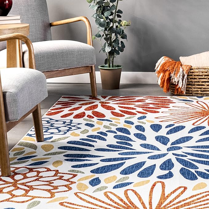 nuLOOM McEwen Bohemian Floral Machine Washable Ultra Thin Area Rug, 3' x 5', Multi - LeafyLoom