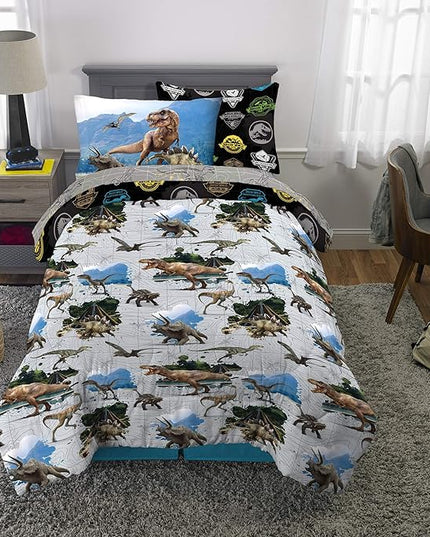 Franco Kids Bedding Super Soft Comforter and Sheet Set with Sham, 5 Piece Twin Size, Jurassic World,6A1348 - LeafyLoom