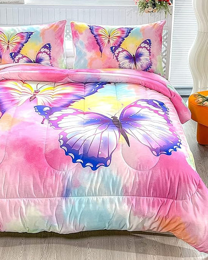 CVHOUSE Butterfly Bedding Set,Butterfly Comforter Full,Butterfly Comforter Set for Girls Kids Teens,Butterflies Quilt Set with 1 Comforter and 2 Pillow Cases - LeafyLoom