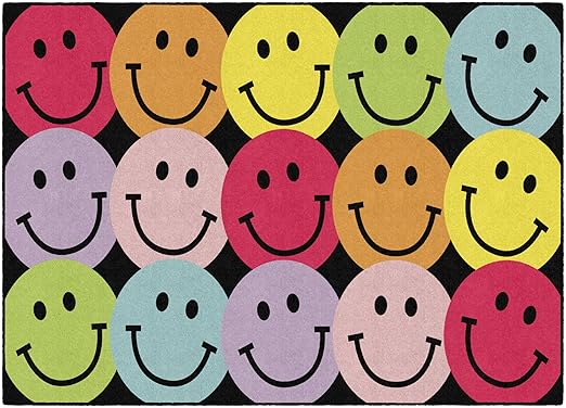 Flagship Carpets Schoolgirl Style Big Rainbow Smiley Faces Educational Area Rug for Kids Room Seating Décor, Children's Classroom, Play Carpet for Teaching and Playroom, 5' x 7'6", Black & Multi - LeafyLoom