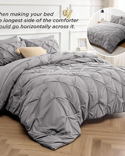 Bedsure California King Comforter Set - Cal King Bed Set 7 Pieces, Pinch Pleat Grey Cali King Bedding Set with Comforter, Sheets, Pillowcases & Shams - LeafyLoom