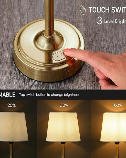O’Bright Seraph - Cordless LED Table Lamp with Dimmer, Built-in Rechargeable Battery, 3-Level Brightness, Patio Table Lamp, Bedside Night Lamp, Ambient Light for Restaurant, Antique Brass - LeafyLoom