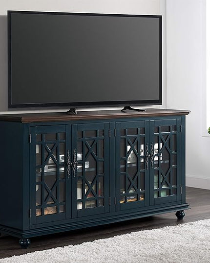 Martin Svensson Home Palisades TV Stand, 63" W x 35" H, Catalina Blue with Coffee Top - LeafyLoom