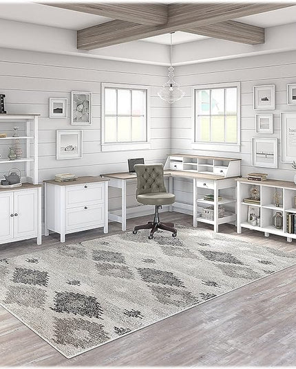 Bush Furniture Mayfield 2 Drawer Lateral File Cabinet in Pure White and Shiplap Gray - LeafyLoom