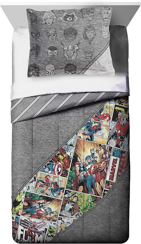Jay Franco Marvel Comics 80th Anniversary Twin Comforter & Sham Set - Super Soft Kids Reversible Bedding - Fade Resistant Microfiber (Official Marvel Product) - LeafyLoom